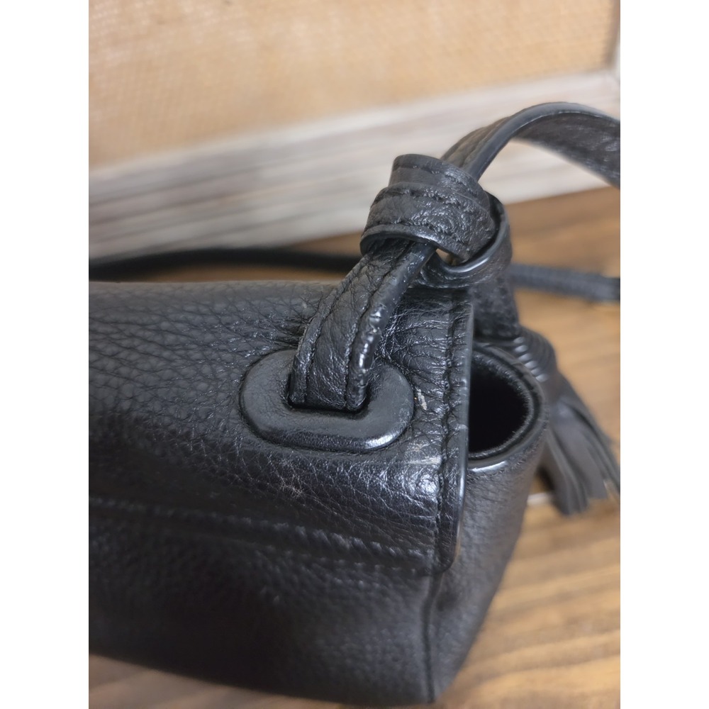 Tory Burch Black Pebbled Leather Thea Messenger Bag Flap Crossbody Purse Tassels - Picture 12 of 16